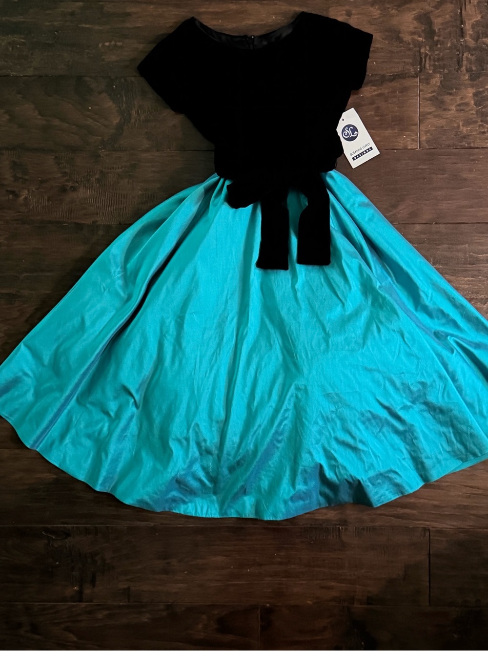 Susanne Lively Vintage-Inspired Little Girl’s Dress Black/Teal